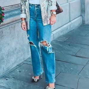 Super High Rise Distressed Straight Jeans 10